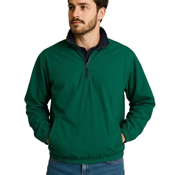 Vintage Eddie Bauer Quarter Zip Cotton Pull Over Jacket Green Y2K Medium - Picture 1 of 9